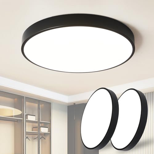 Style home 2Pcs 36W Deckenleuchte LED Deckenlampe aus Metall,Ø40x4cm Warmweiß 3000K, Ultraslim Runde Leuchte für Wohnzimmer Schlafzimmer Arbeitszimmer Büro Küche Flur (Schwarz)