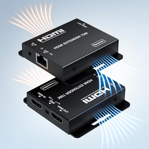 HDMI Extender over Ethernet Cat6 Cat5e Cat7 230ft/70m HDMI to Ethernet Adapter Kit (Transmitter Receiver) Female to Female HDMI over Network Support 4K 1080P Loop Out EDID IR POC