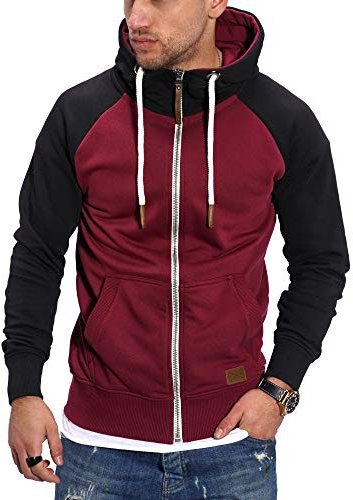 Rello & Reese Herren Sweatjacke Hoodie Zip-Jacke Kapuzenpullover MT-7681 [Weinrot, XL]