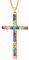 COOLSTEELANDBEYOND Damen Bunter Zirkonia Kreuz-Anhänger Edelstah Halskette mit Stahl Verstellbare Seil-Kette, Einzigartige