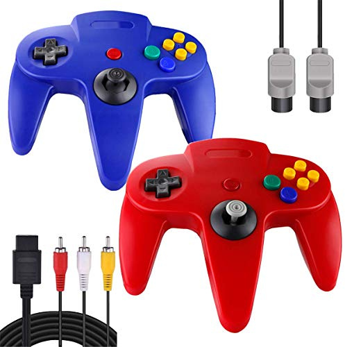 ZeroStory Manette classique N64, manette filaire N64 avec câble AV N64 de 1,5 m pour console de jeux vidéo N64 (rouge et bleu)