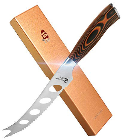 TUO Cheese Knife, Ultra Sharp Serrated Tomato Knife 5.5 Inch, German High Carbon Stainless Steel Blade with Full Tang Pakkawood Handle, Gift Box-Fiery Phoenix Series
