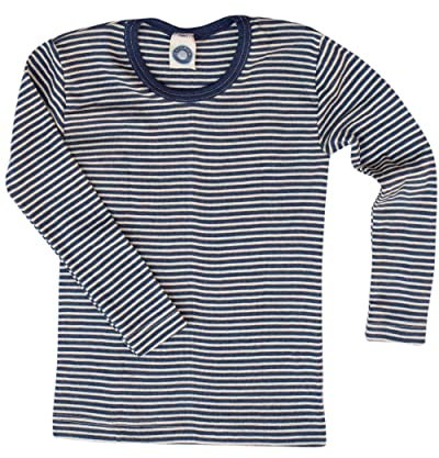 Cosilana, Kinder Unterhemd Langarm, 70% Wolle (kbT), 30% Seide (Marine Natur Ringel, 152)