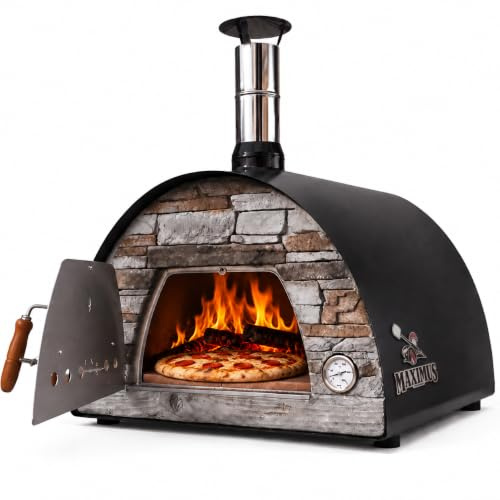 Maximus Forno a Legna da esterno in Scisto, Nero, 70 x 70 x 65cm - Forno da esterno portatile, dal design compatto per spazi ridotti, ideale per il giardino o la terrazza