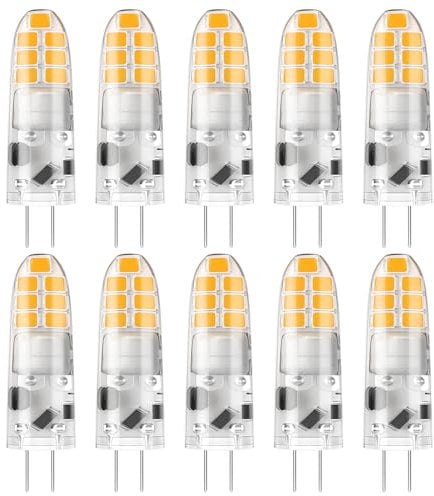 DiCUNO G4 LED Warmweiß, 2W LED Leuchtmittel ersetzt 20W Halogen, G4 Birne 3000K, 200lm, 360°, Kein Flackern, nicht dimmbar, Stiftsockellampe 12V AC/DC, Unterbauleuchten, Dunstabzug, 10er Pack