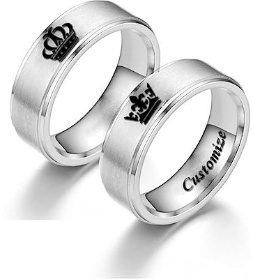 Hsumonre König Königin Gravierte Paar Ringe Versprechen Krone Matching Versprechen Ring Hochzeitstag Valentinstag Edelstahl Silber Ein Paar