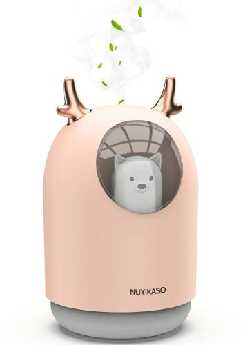 nuyikaso Humidificateur d'air bébé Chambre Ultrasonique Silencieux avec 7 Couleurs de Lumière 12 Hd'arrêt Automatique, 300 ml USB Rose