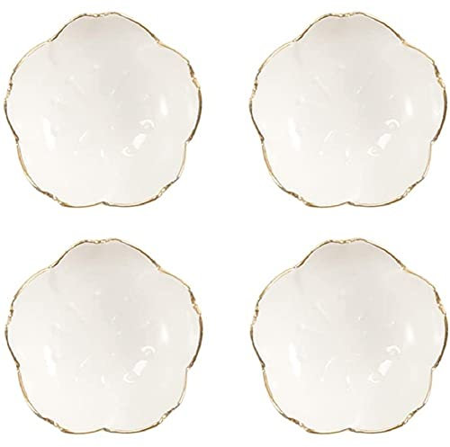 YDoLimmer 4 Stück Dessert Schälchen Saucenschälchen aus Keramik Blumen Form Sushi Schalen Set Servierschalen für Ketchup Sojasauce Snack Tapas Dessert (Weiß)