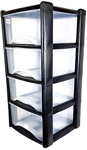 Easy Shopping® BLACK Plastic Drawer Tower Unit Chest Drawer School Office Home Storage (4 Tier Drawer)