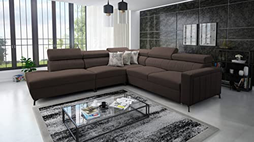 All4All Ecksofa mit Schlaffunktion Emre 8 - Sofa mit Bettkasten - Wohnlandschaft L-Form - 302x275 cm - Polstersofa - verstellbare Kopfstützen - Linke Seite - Braun (Links, Sawana26)