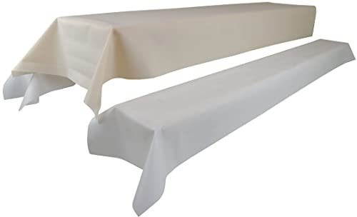 Sensalux Bierzeltgarnitur 1 Tischdecke (1 x 2,5m, Creme) und Zwei weiße Bankauflage (0,55 x 2,5m) aus stoffähnlichem Vlies, Standard 100 by Oeko-TEX, Party, Hochzeit
