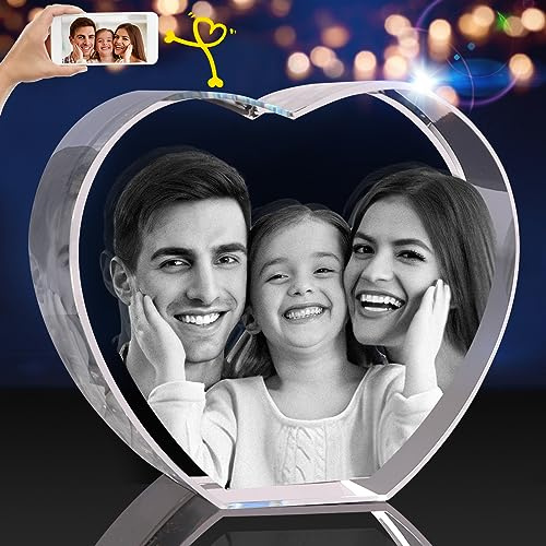 3D Crystal Photo, Personalized Gift for Mother's Day, Father's Day, Custom gifts for mom and Wife. Custom Crystal Picture Gifts for Wife, Husband, Anniversary and Birthday. Romantic Photo Keepsake (Heart)