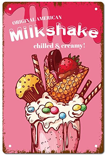 CREATCABIN Milkshake Vintage Métal Tin Sign Retro Wall Art Decor House Plaque Poster pour Home Bar Pub Jardin Cuisine Café Garage Décoration 12 x 8 Pouce