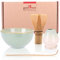 Goodwei Matcha Set komplett mit Matchabesen, Matcha Löffel und Matcha Schale aus Keramik mit Besenhalter im passenden Design | Kunstvoll gefertigte Teeschale Chawan (Hasunomi, 80)