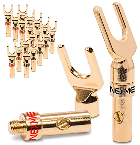 NEXMEX Kabelschuhe Gabelschuhe - 20 Stück Stecker als Set - Y-Anschluss Steckverbinder 24K vergoldet für Lautsprecherkabel - für HiFi Receiver Verstärker