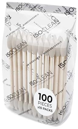 ISOCLEAN Wattestäbchen - 10 x 100 Baumwoll/Bambus-Wattestäbchen mit spitzen Enden, ideal zum Auftragen von Make-up und für die persönliche Hygiene, Wattestäbchen aus biologisch abbaubaren Materialien