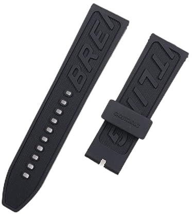 ROUHO Schwarzes Silikon Uhrenarmband Ersatz Uhrenzubehör Wasserdichtes Armband für BREITLING SUPEROCEAN AV-EN-GER-24mm