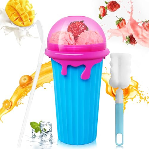 Taza para granizar, congelada rápida, de silicona, para exprimir, batidos, helados y helados caseros (azul)