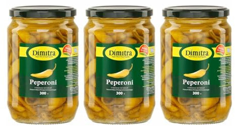 Griechische Peperoni Dimitra 3x 300g Glas | Peperoni Nr. 1 aus Griechenland von Parparas | Mittelscharf | + 20ml Jassas Olivenöl