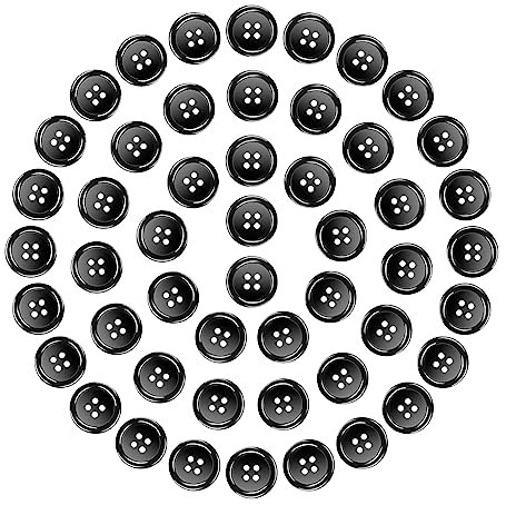 Knöpfe Harz Buttons 18mm Schwarz Knopf 4 Löcher Knöpfen zum Basteln 50 Stück Rund Hemdknöpfe mit Aufbewahrungsbox für Kleider Nähen DIY Handwerk und Deko