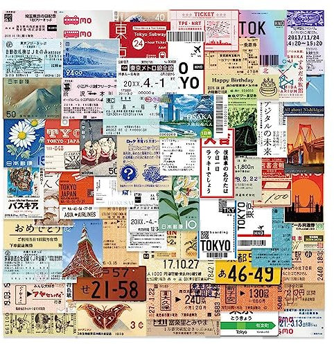 Ericetion 60 Stück Japanische Postkarten-Ticket-Stil Stempel Aufkleber Schreibwaren Reisetagebuch Gepäck wasserdichte Helm Aufkleber