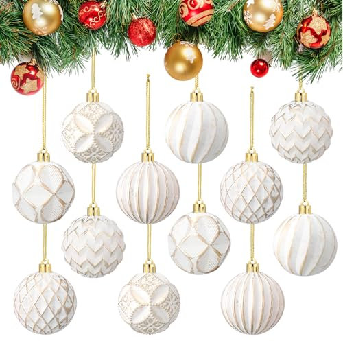 Liliful Weihnachts-Bauernhaus-Kugel-Ornamente, 6,1 cm, Used-Look, Metall, Glas, hängende Kugel, Ornamente, strukturiert, Retro, rustikaler Weihnachtsbaum, Heimdekoration, Aufhängeschlaufe für