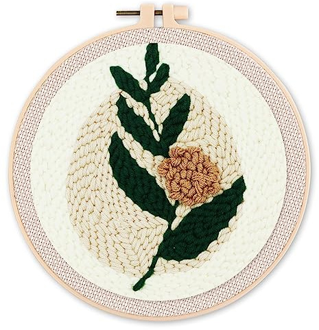 Figured'Art Punch Needle Set für Erwachsene - Stickerei, ideal für Anfänger - Blühender Zweig - 20x20cm mit rundem Rahmen