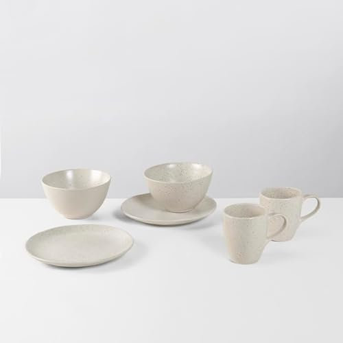 Broste Copenhagen Nordic Vanilla Frühstücksset für Zwei in der Farbe Beige, aus Steingut gefertigt, Spülmaschinen– und mikrowellenfest, 80019824