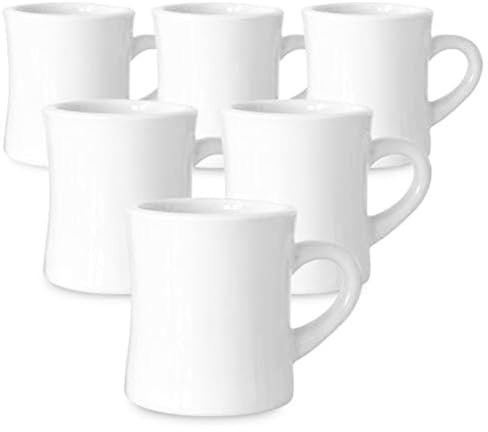 Serami Original Kaffeebecher-Set, 325 ml, Weiß, Keramiktassen, ideal für Küche, Reisen und heißen Tee, Retro-Waffelhaus-Tasse mit Griff, robuste Kaffeetassen (6 Stück)