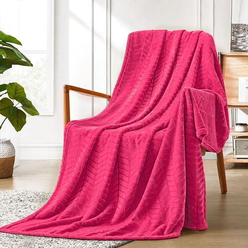 Excervent Weiche Flanell-Fleece-Überwurfdecke, leichte Decken, Zickzack-Muster für Sofa, Couch, Bett, flauschig, warm, gemütlich, dekorativ, Hot Pink, 152,4 x 203,2 cm, Hot Pink