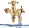 Doppel Auslaufhahn 1/2 Zoll, Retro Wandmontage Garten Wasserhahn, Messing Anti Rost Hahn für Waschmaschine Regentonne Außenbereich Terrasse Küche Badezimmer Heimgebrauch (Gold-A)