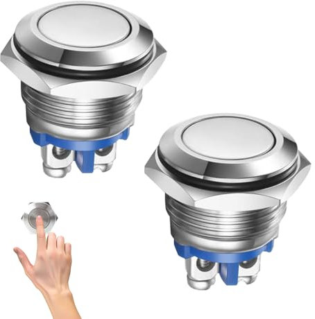 Runder Startknopf,Momentaner Druckknopfschalter,2 Stücke Start Taster,Kfz Startknopf,16mm IP65 Taster,Schalter Momentanen Metall,Metalldruckknopfschalter,Druckknopfschalter Aus Metall