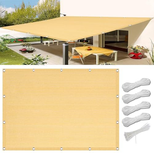 Toldo Vela de Sombra Permeabl 3 x 7 m, Resistente HDPE Prueba de Viento, Toldos Exterior Toldo Vela, Red de Tela de protección, para Jardín Balcón Exterior, Color Crema