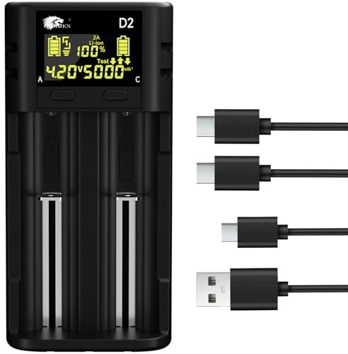 IMREN Caricabatterie 18650 Intelligente, Tester di Capacità di Scarica, Schermo LCD Automatico, 18650 2 A Caricatore Veloce per 18650 21700 20700 1,2 V Ni-MH Ni-CD AA AAA C Batterie (Cavo A-C/C-C)