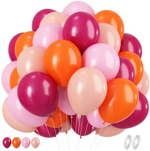Lot de 60 ballons en latex pour anniversaire, fête prénuptiale, mariage, fiançailles, Thanksgiving, fête d'été, 30,5 cm, rose pastel, orange