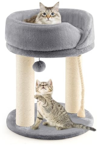 SOARS Kratzbaum klein, Katzenbaum mit Katzenbett, Spielball, Sisal-Stämmen & Seil, Katzenkratzbaum, Katzenzubehör, Kletterbaum, 40 x 40 x 50cm