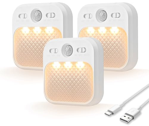 MERTTURM Nachtlicht mit Bewegungsmelder Wiederaufladbar, Sanfte Treppenbeleuchtung LED mit 3 Sensor Modi, 3 Lichtfarben mit Dimmbarer Helligkeit Nachtlampe für Treppen/Flur/Kinderzimmer/Schlafzimmer