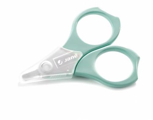 Jané Forbici per neonati, punta arrotondata, con cappuccio igienico, in acciaio inox, verde