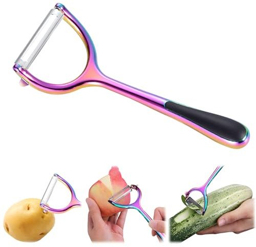 Vegetable Peeler with Zinc Alloy Sharp Blade, Non-Slip Ergonomic Handle.Y Shaped Julienne Peeler for Potato,Carrot,Cucumber,Garlic,Orange,Lemon,Apple Peeler kitchen gadgets (Straight, pink)