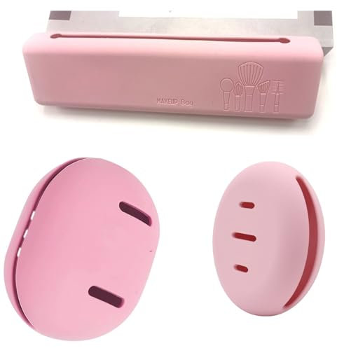 [1+1+1 Pack] Travel Makeup Brush Holder and Makeup Sponge Holder Powder Puff Holder Makeup Puff Case Protective Carrying Case Silicone Organizer Bag Cover Beauty Blender Storage for Travel (Pink)