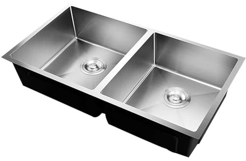 JXDWTL Fregadero Moderno Cuadrado de Acero Inoxidable de 2 Senos, Lavabo de Metal para el hogar con Accesorios de colador/Drenaje y dispensador de jabón