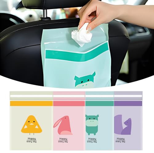 VBGURR 60 Pcs Cute Car Trash Bag Self-Adhesive Car Garbage Bag Waterproof Disposable Trash Bag for Auto Suitable for Vehicle Bedroom Bathroom