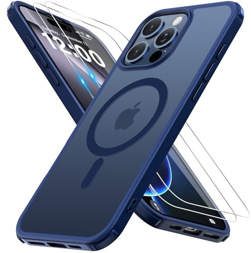 Iokmax Magnetic for iPhone 16 Pro Max Case, Compatible with MagSafe with 2X Screen Protectors, Military-Grade Slim Shockproof Phone Case Translucent Matte Back Anti-Fingerprint Anti-Scratch-6.9'',Blue