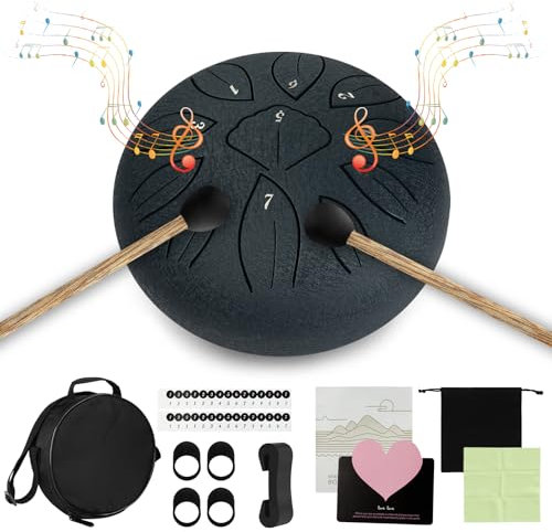 TEGOVE Zungentrommel Tragbare Mini Trommel 6 Zoll 13 Töne,Steel Tongue Drum,Steel Pan Töne Schlaginstrument,Mit Liederbuch,Schlägel,Fingerpick und Tragetasche,für Meditation Yoga Klangheilung
