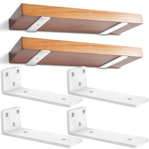 4 Supporti per Scaffali, 20 cm Staffe per Mensole Pesanti, Reggimensola Legno per Montaggio a Parete, Portata 70 Kg (Bianco) 8in
