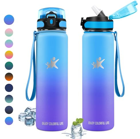 KollyKolla Borraccia Termica 1L, Borracce Termiche con Cannuccia, Bottiglia Termica Riutilizzabile, Bottiglia Acqua a Prova di Perdite, senza BPA, Borraccia per Viaggi, Scuola, Sport, Ciclismo