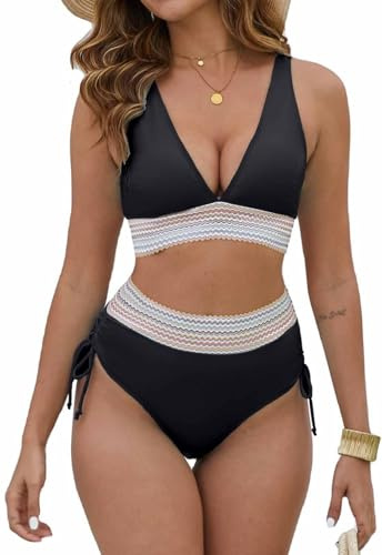 Joligiao Mujer Bikinis Reductor Push Up Traje de Baño de Dos Piezas Bikinis Braga Alta Bañadores Control de Vientre Bikini Reductors Barriga Deportivo de Cintura Alta Tallas Grandes