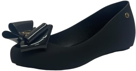 Women's Flat Bow Jelly Office Work School Slip On Comfy Ballerina Shoes (Black/Gold, UK Footwear Size System, Adult, Women, Numeric, Medium, 6)