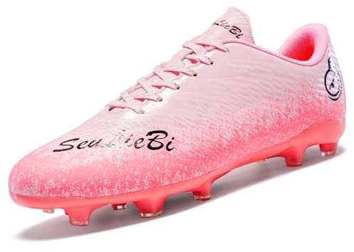 Unitysow Football Boots Men's Astro Turf Trainers Outdoor Football Shoes Kids Teenager Professional Athletics Soccer Shoes Sneakers,Pink,8 UK