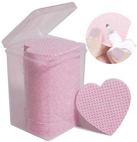 200 Pieces Pink Lash Glue Wipes, Nail Wipes, Heart Shape Lint Free Magic Wiper Cloth, Lash Extension Supplies (1 Box) (Simple Packaging)-(Pink Heart Shape)